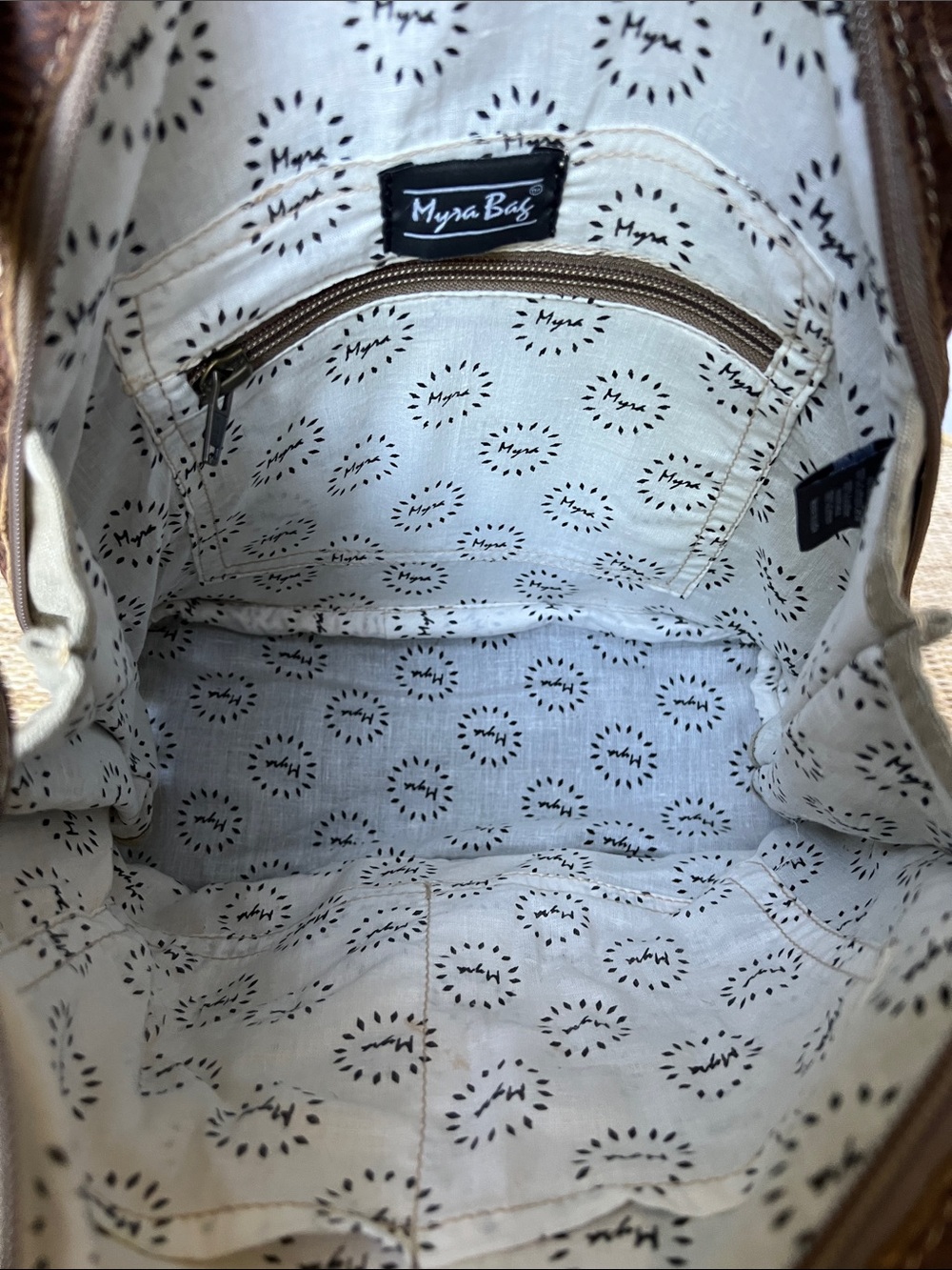 Myra Bag Stupefy Upcycled Canvas & Leather Backpack Cowhide - Picture 7 of 10